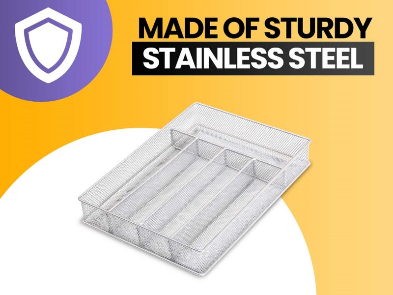 YBM Home Metal Silverware Organizer for In-Drawer Cutlery Storage, 6 Compartment Mesh Cutlery Flatware Tray Sorts Kitchen Utensils, Great for Office Supplies 1132s - Image 5